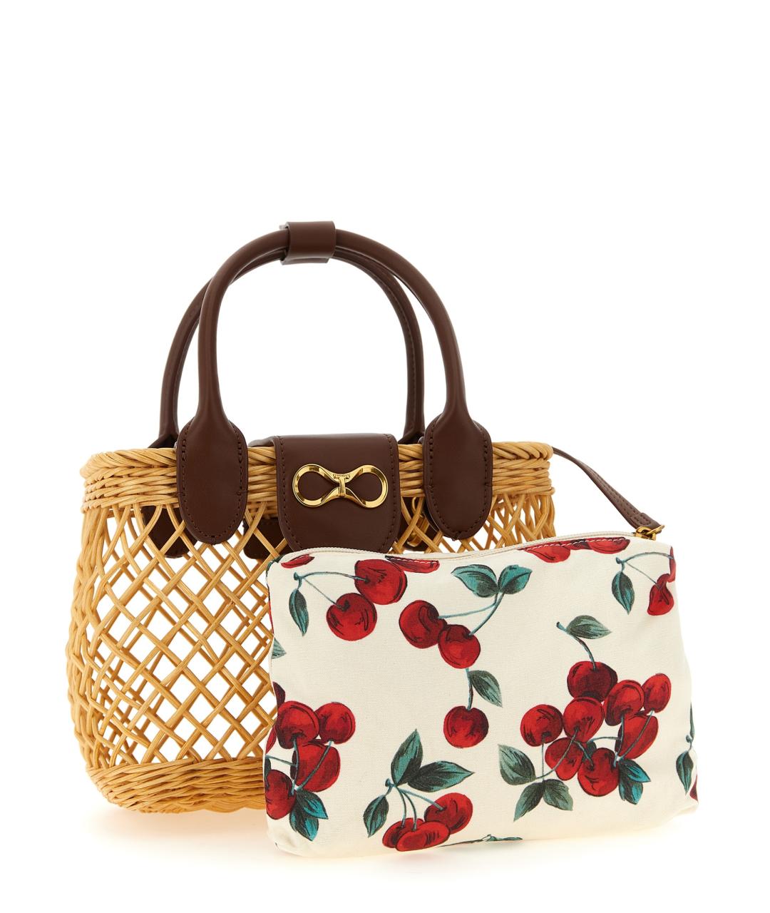 TWIN-SET Бежевая кожаная сумка с короткими ручками, фото 3