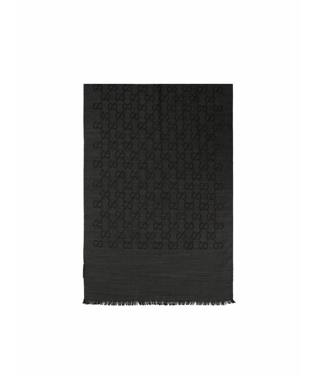 GUCCI Черный шерстяной шарф, фото 1