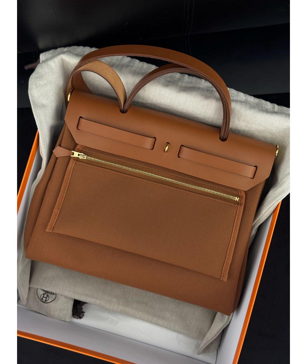 HERMES Коричневая тканевая сумка через плечо, фото 3