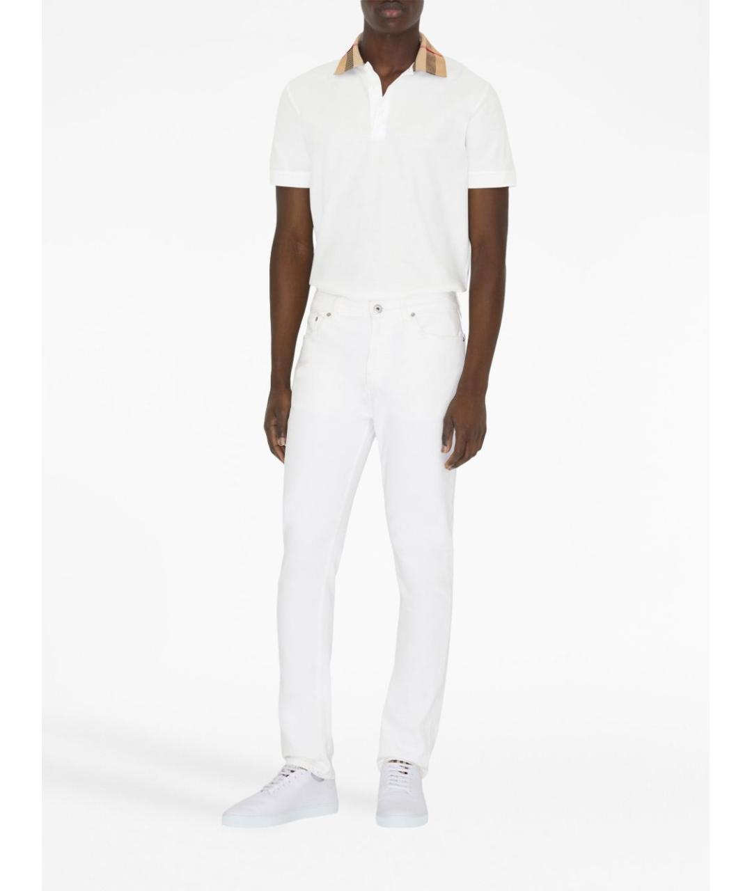 BURBERRY Белое хлопковое поло с коротким рукавом, фото 2