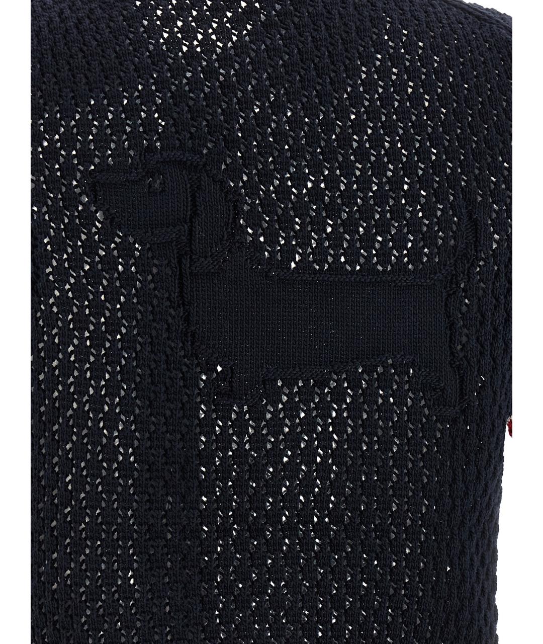 THOM BROWNE Темно-синий хлопковый кардиган, фото 4