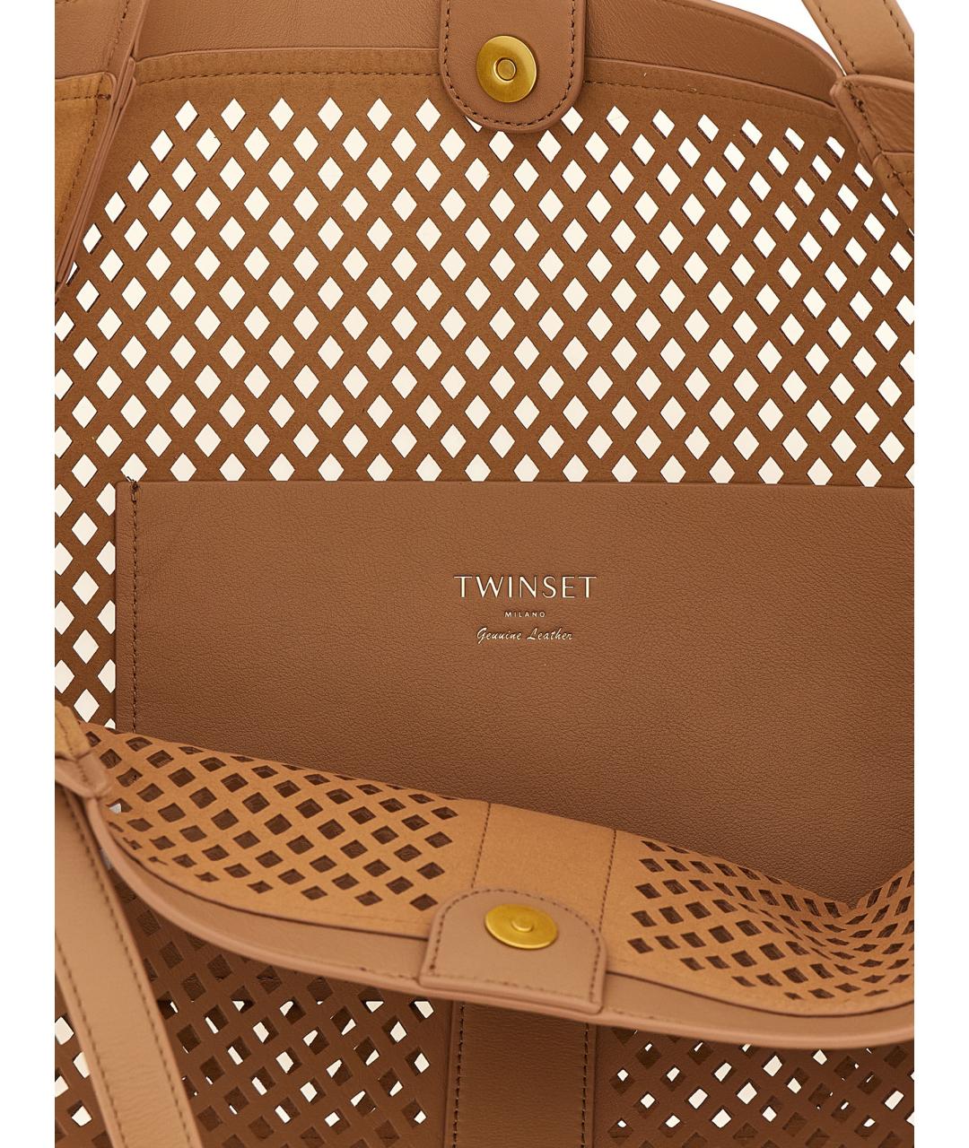 TWIN-SET Коричневая сумка тоут из искусственной кожи, фото 4
