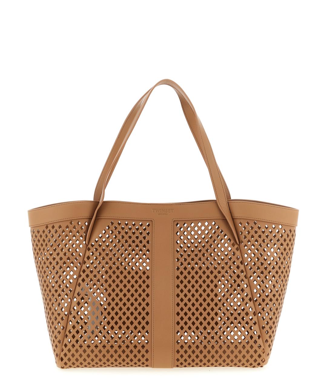 TWIN-SET Коричневая сумка тоут из искусственной кожи, фото 1
