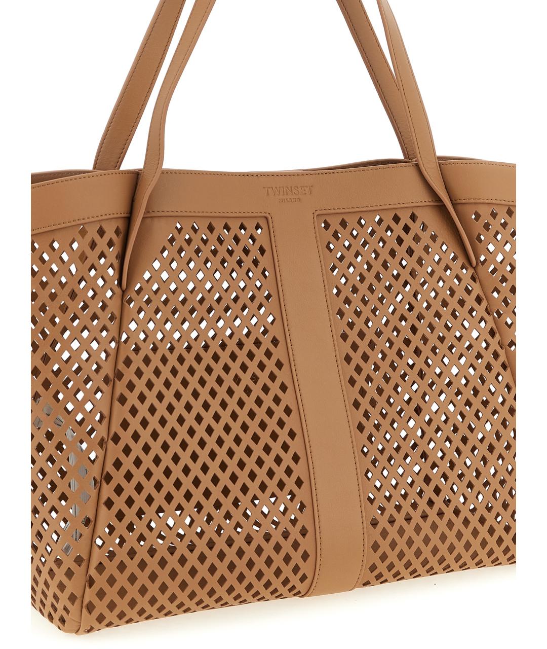 TWIN-SET Коричневая сумка тоут из искусственной кожи, фото 3