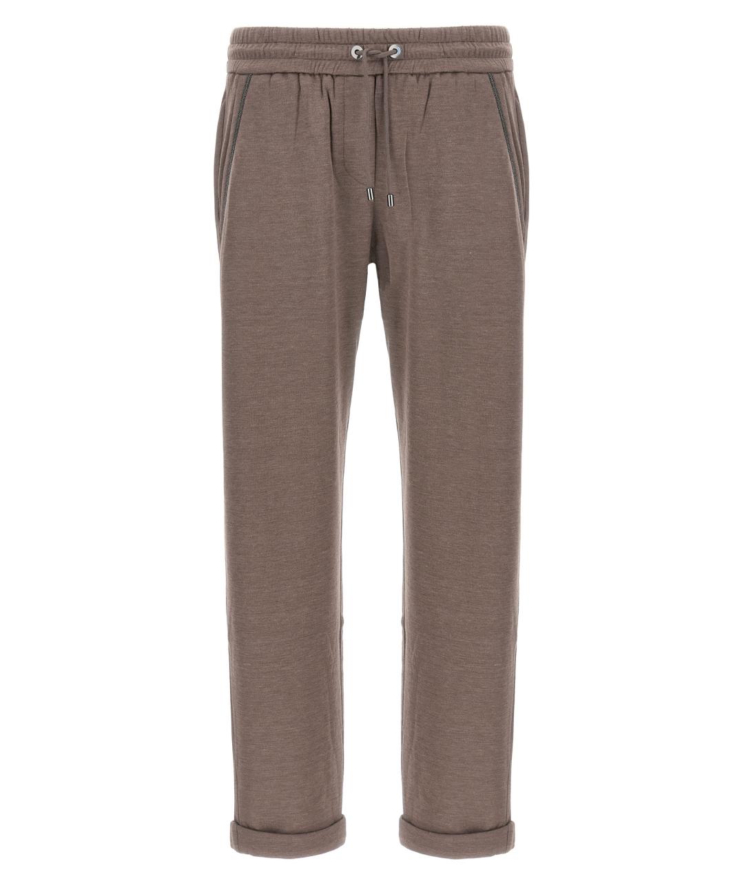 BRUNELLO CUCINELLI Коричневые хлопковые прямые брюки, фото 1