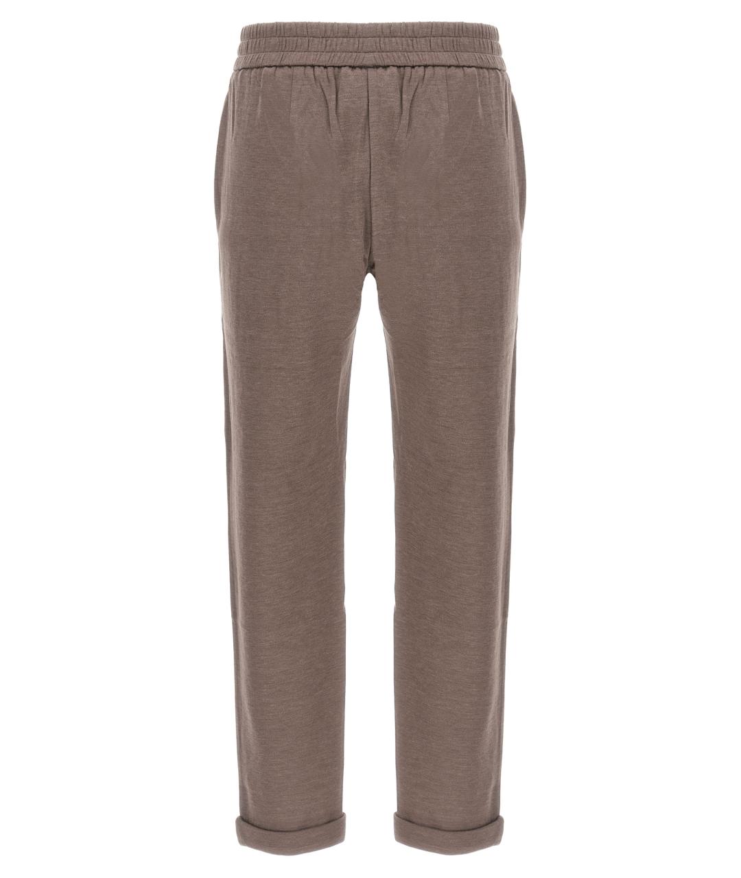 BRUNELLO CUCINELLI Коричневые хлопковые прямые брюки, фото 2