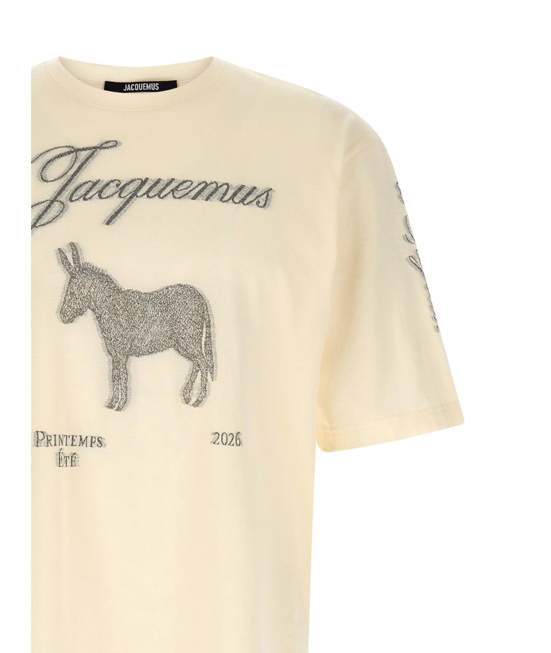 JACQUEMUS Бежевая хлопковая футболка, фото 3