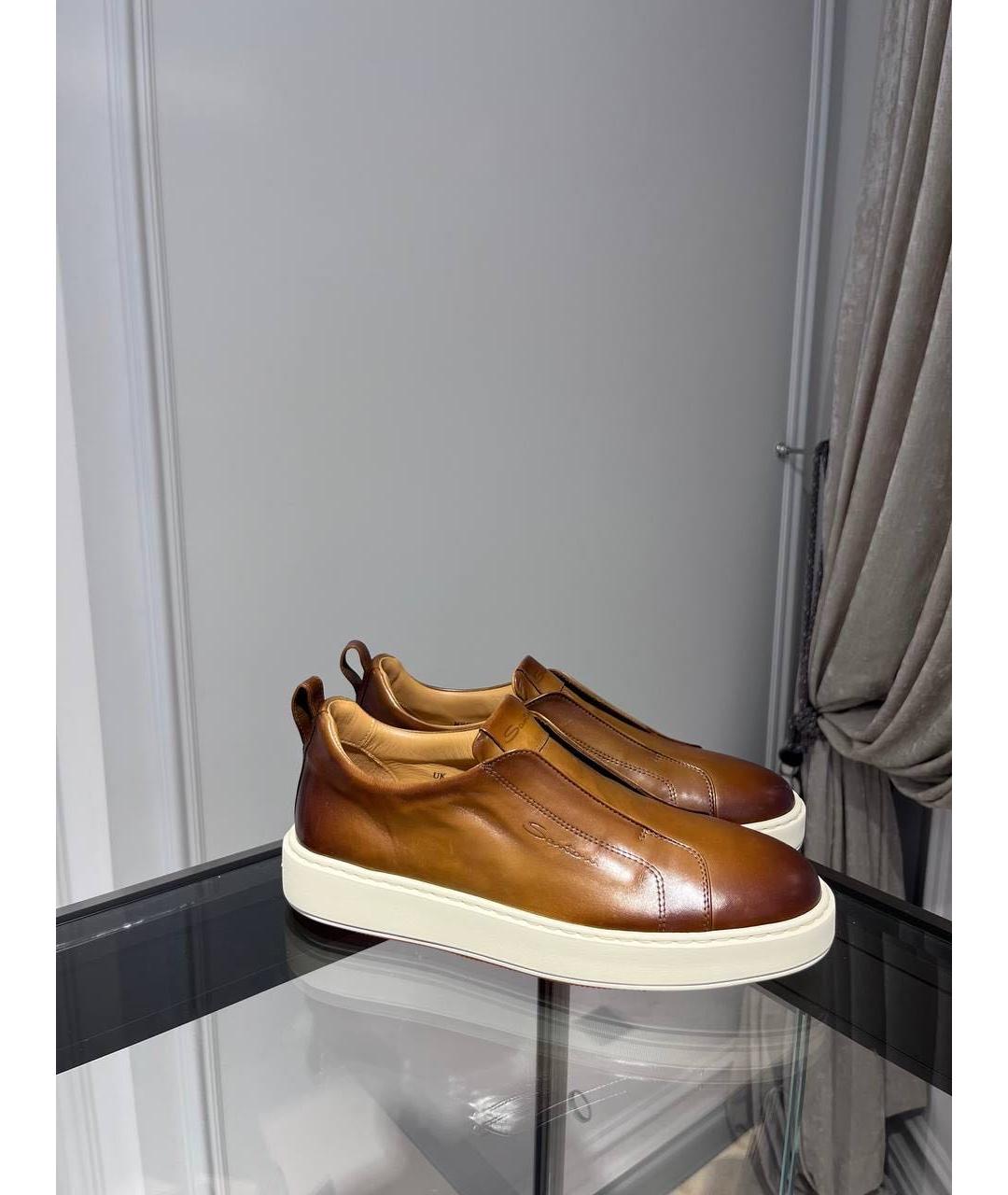 SANTONI Коричневые кожаные слипоны, фото 4