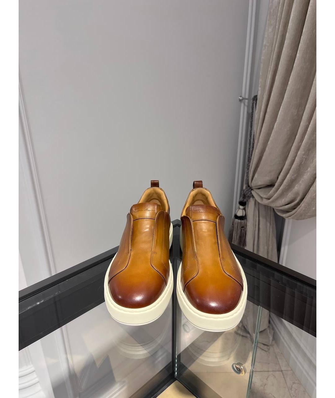 SANTONI Коричневые кожаные слипоны, фото 2