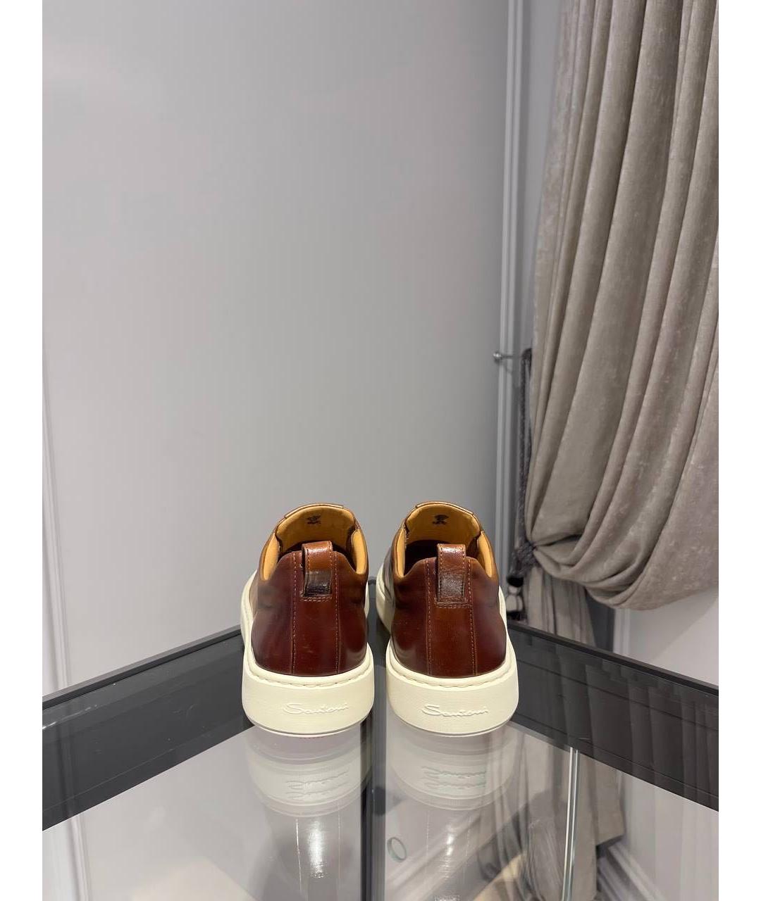 SANTONI Коричневые кожаные слипоны, фото 3