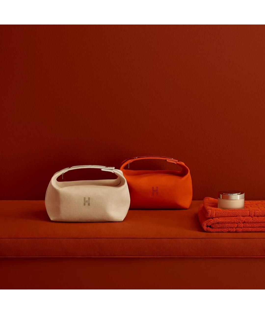 HERMES Оранжевая хлопковая косметичка, фото 6