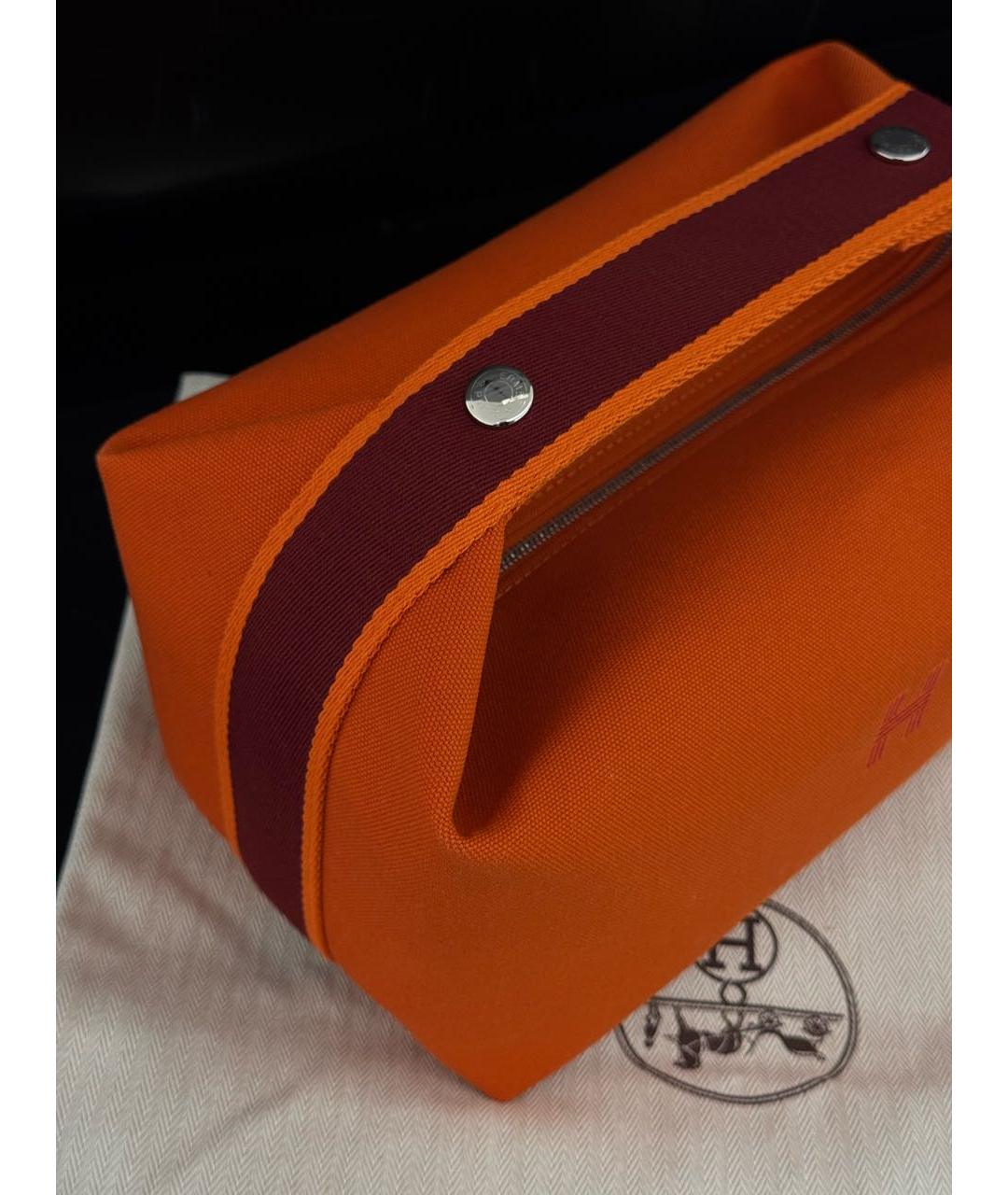 HERMES Оранжевая хлопковая косметичка, фото 4