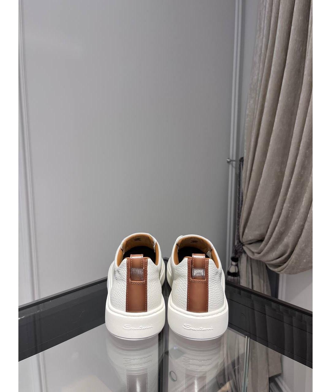 SANTONI Белые кожаные слипоны, фото 3