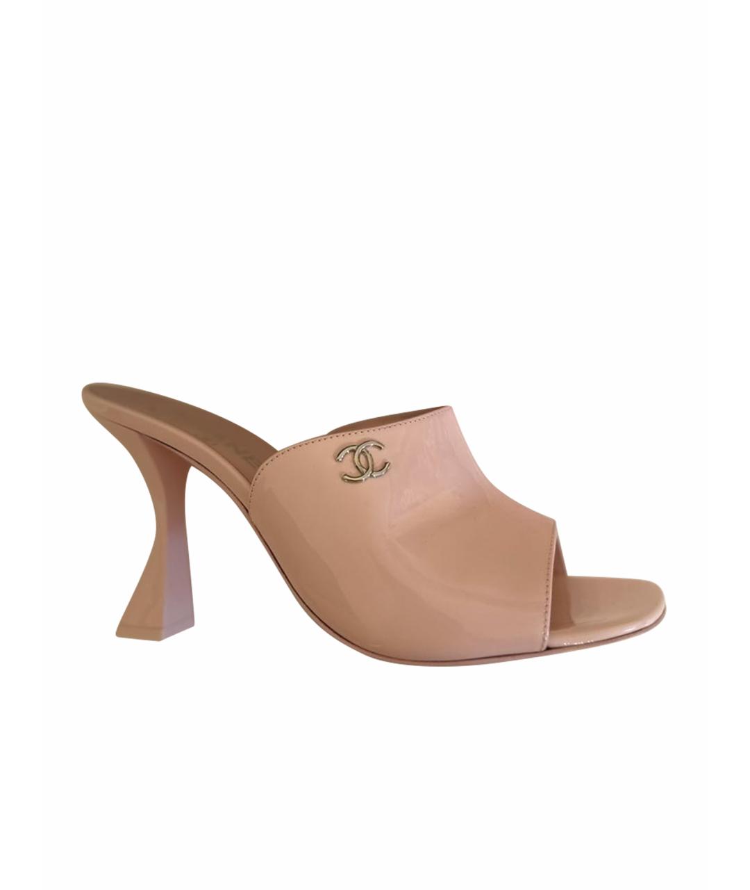 CHANEL Розовые мюли из лакированной кожи, фото 1
