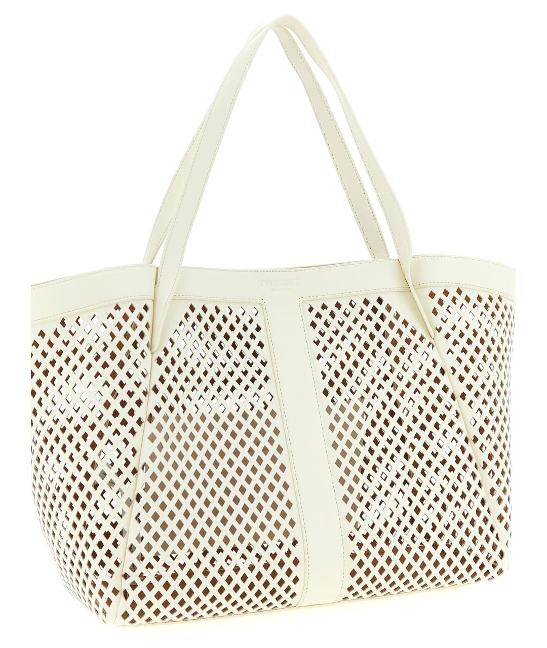 TWIN-SET Белая кожаная сумка тоут, фото 3