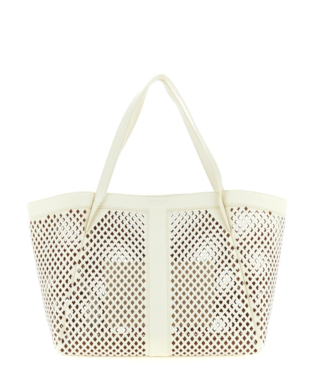 TWIN-SET Белая кожаная сумка тоут, фото 1