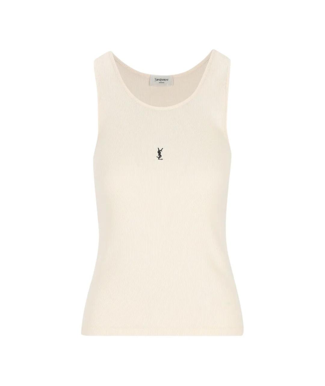 SAINT LAURENT Бежевая хлопковая майка, фото 1
