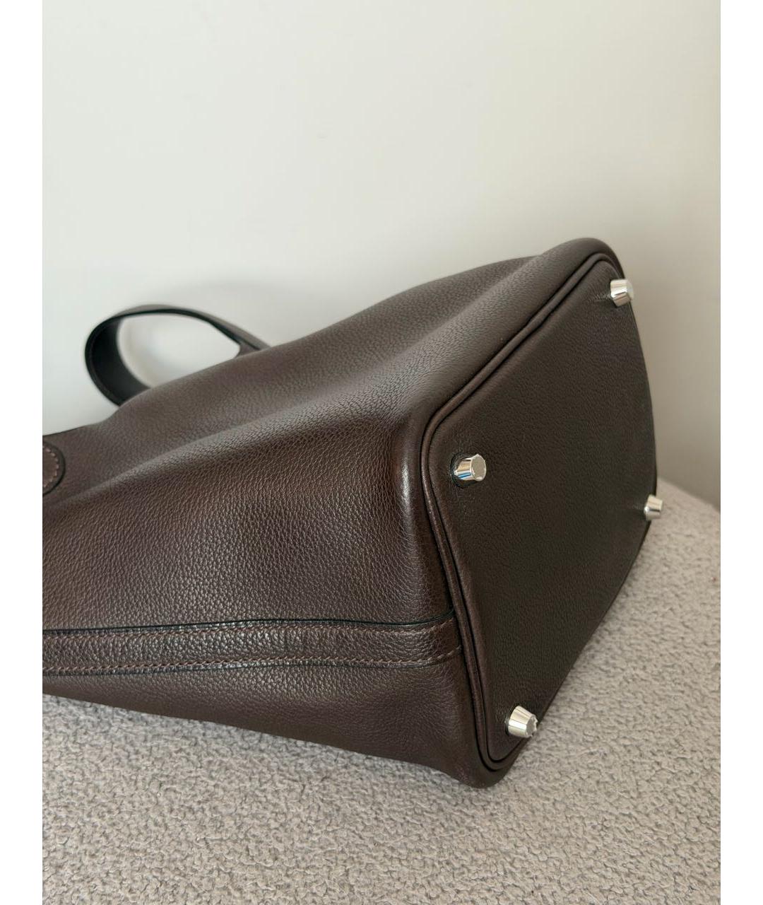 HERMES Коричневая кожаная сумка с короткими ручками, фото 8