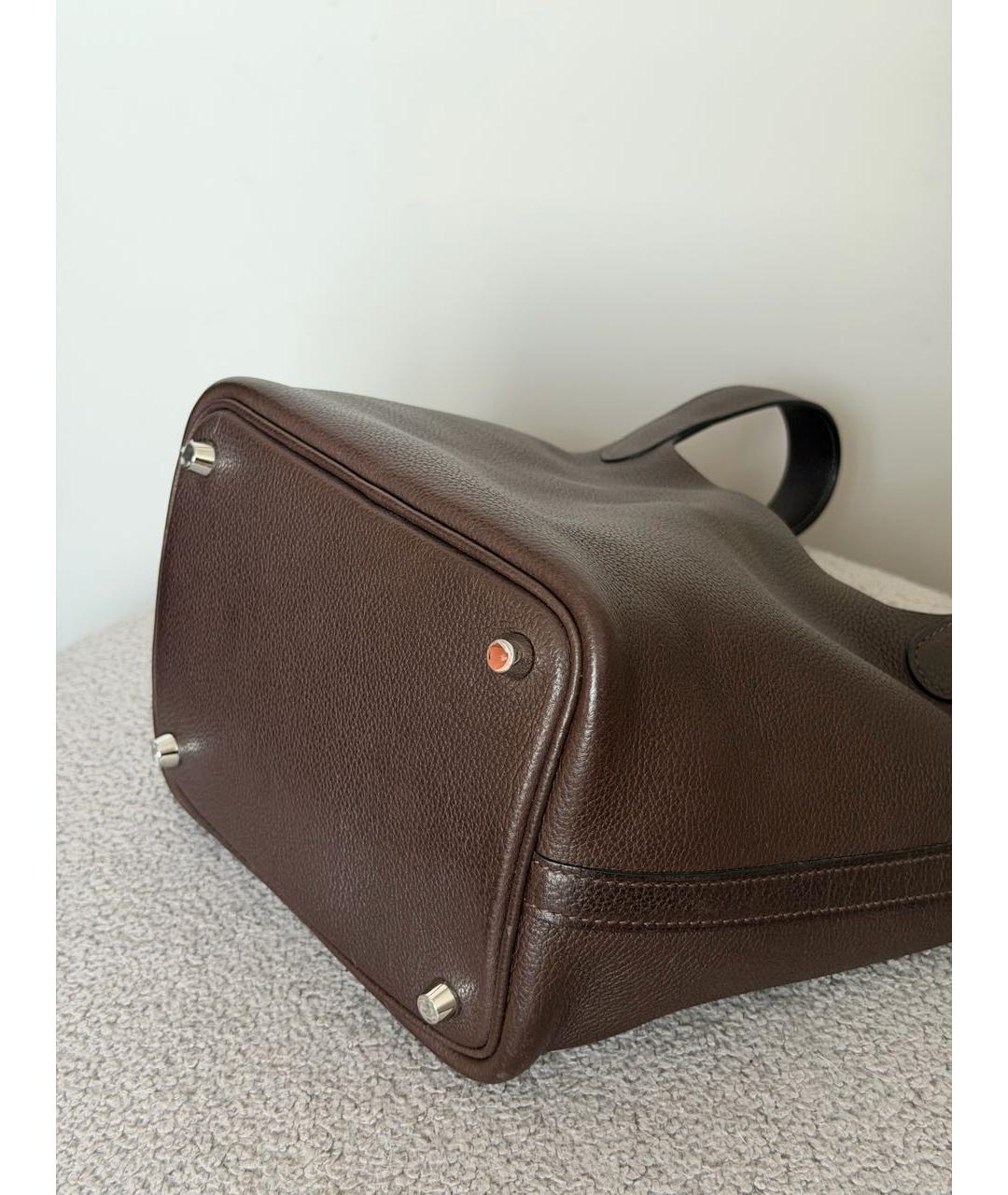 HERMES Коричневая кожаная сумка с короткими ручками, фото 7