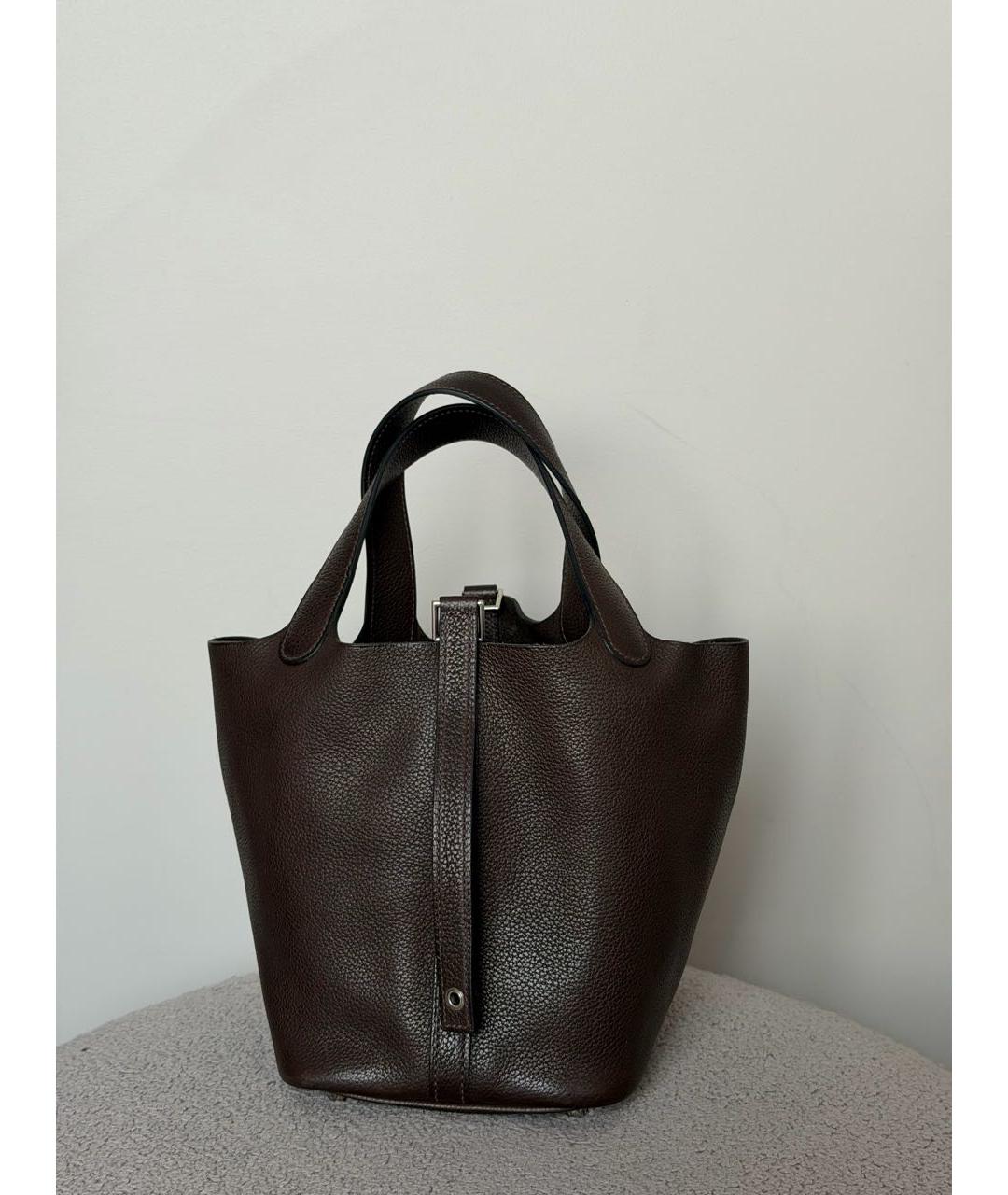 HERMES Коричневая кожаная сумка с короткими ручками, фото 4