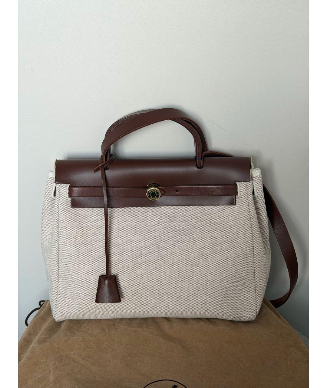 HERMES Бежевая кожаная сумка через плечо, фото 2