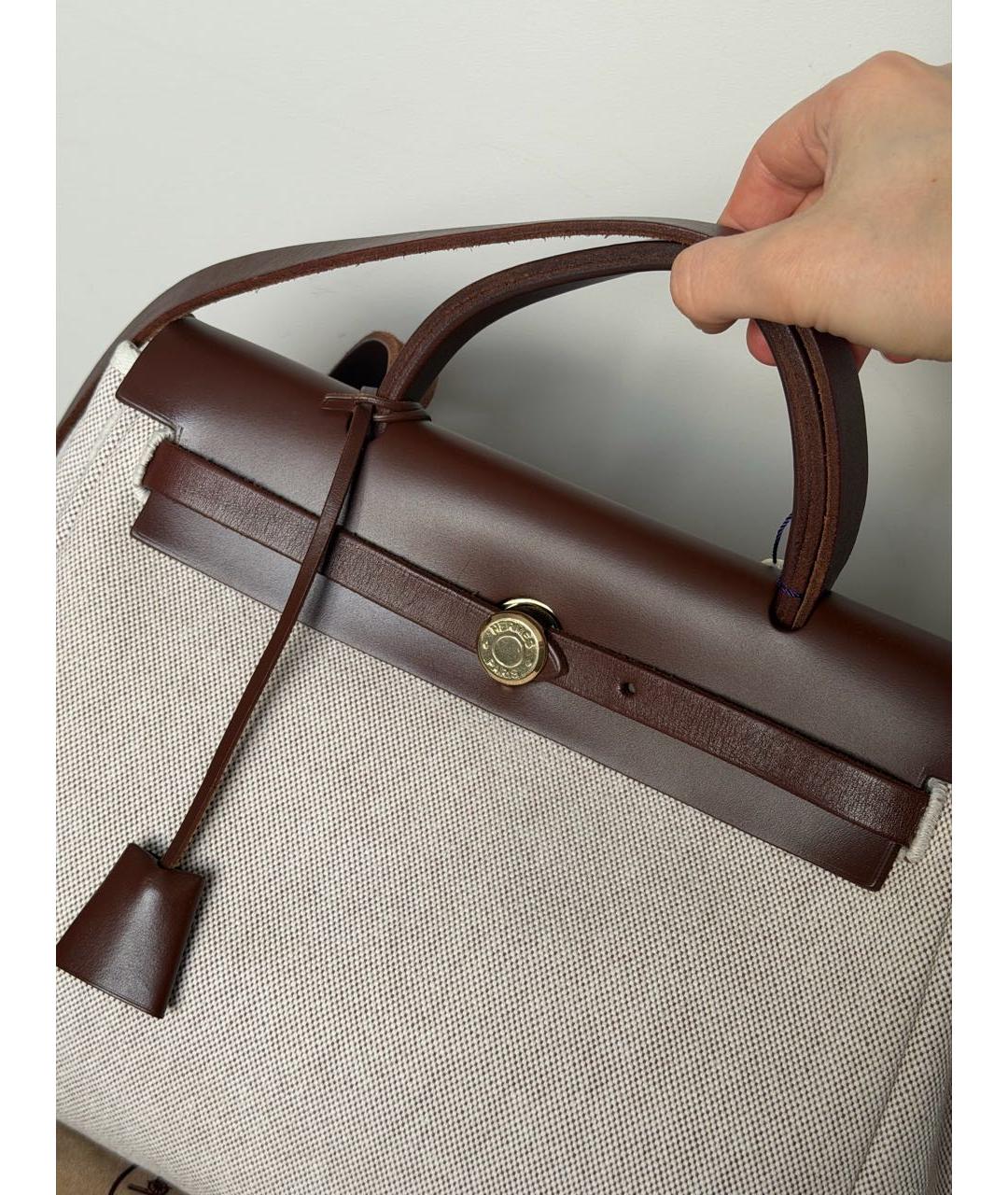 HERMES Бежевая кожаная сумка через плечо, фото 4