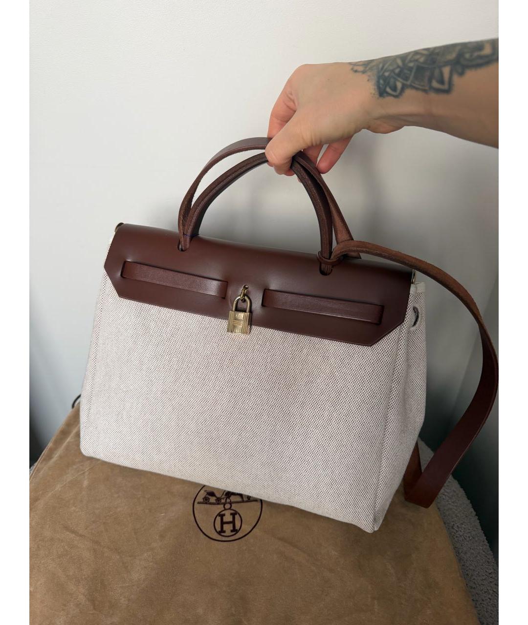 HERMES Бежевая кожаная сумка через плечо, фото 3