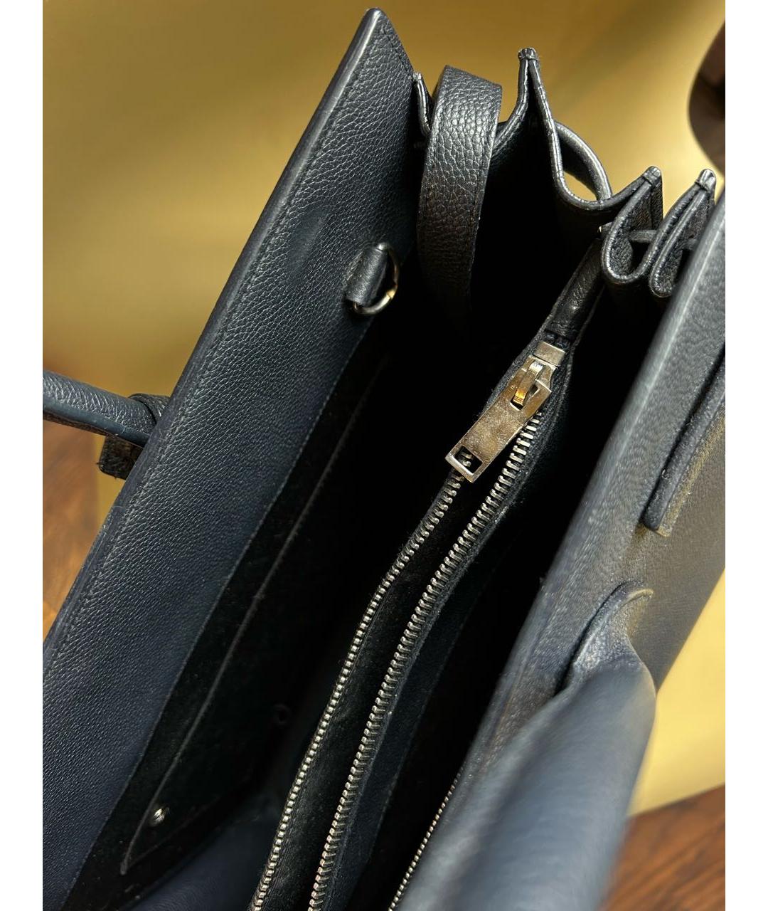 SAINT LAURENT Темно-синяя кожаная сумка тоут, фото 4