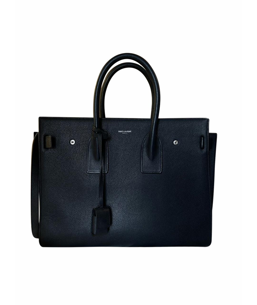 SAINT LAURENT Темно-синяя кожаная сумка тоут, фото 5