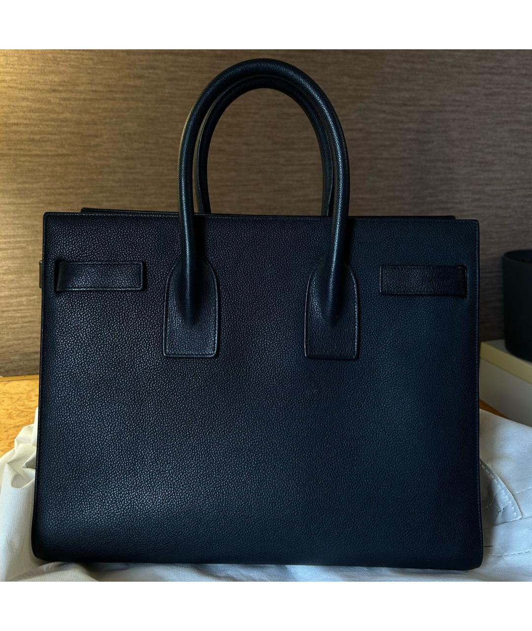 SAINT LAURENT Темно-синяя кожаная сумка тоут, фото 3