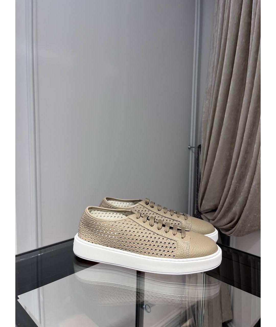 SANTONI Бежевые кожаные низкие кроссовки / кеды, фото 2