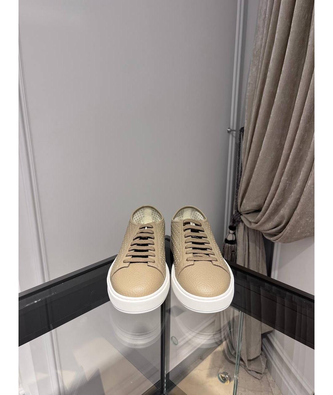 SANTONI Бежевые кожаные низкие кроссовки / кеды, фото 3