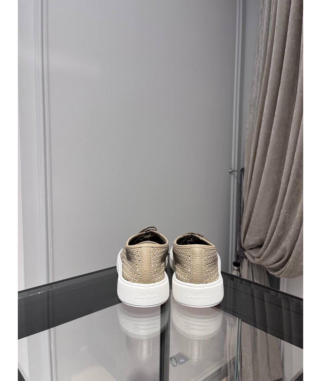 SANTONI Бежевые кожаные низкие кроссовки / кеды, фото 4