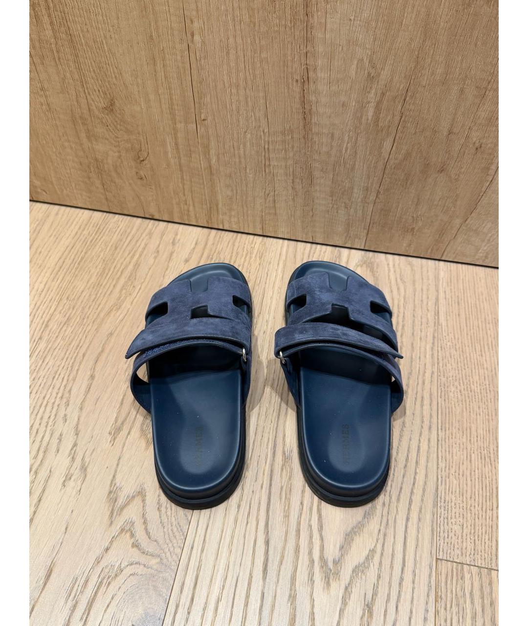 HERMES Темно-синие замшевые сандалии, фото 3