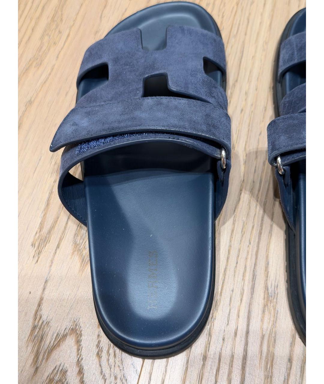 HERMES Темно-синие замшевые сандалии, фото 4