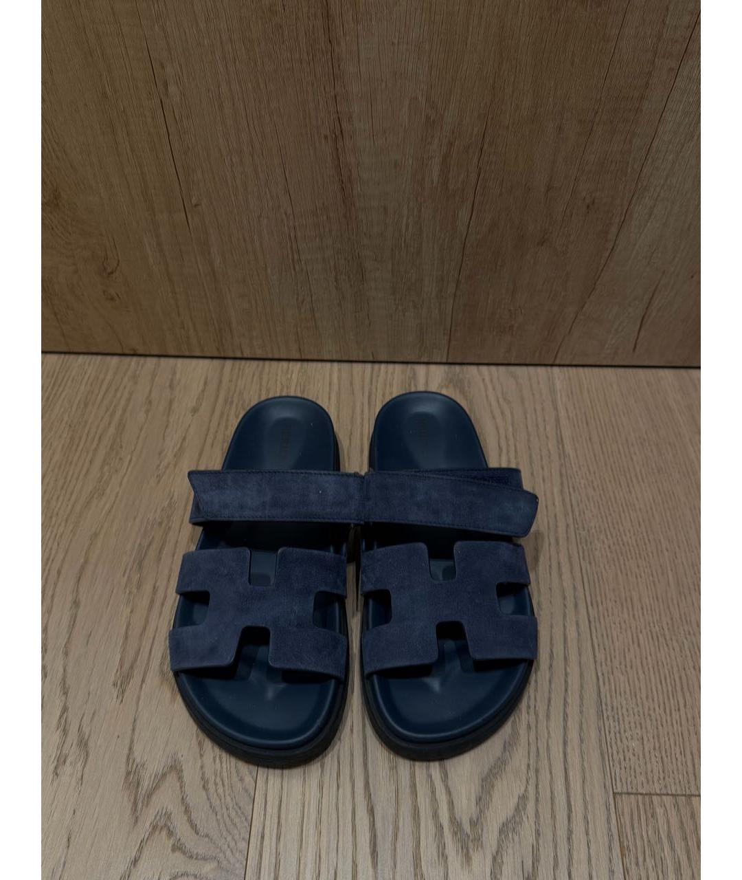 HERMES Темно-синие замшевые сандалии, фото 2
