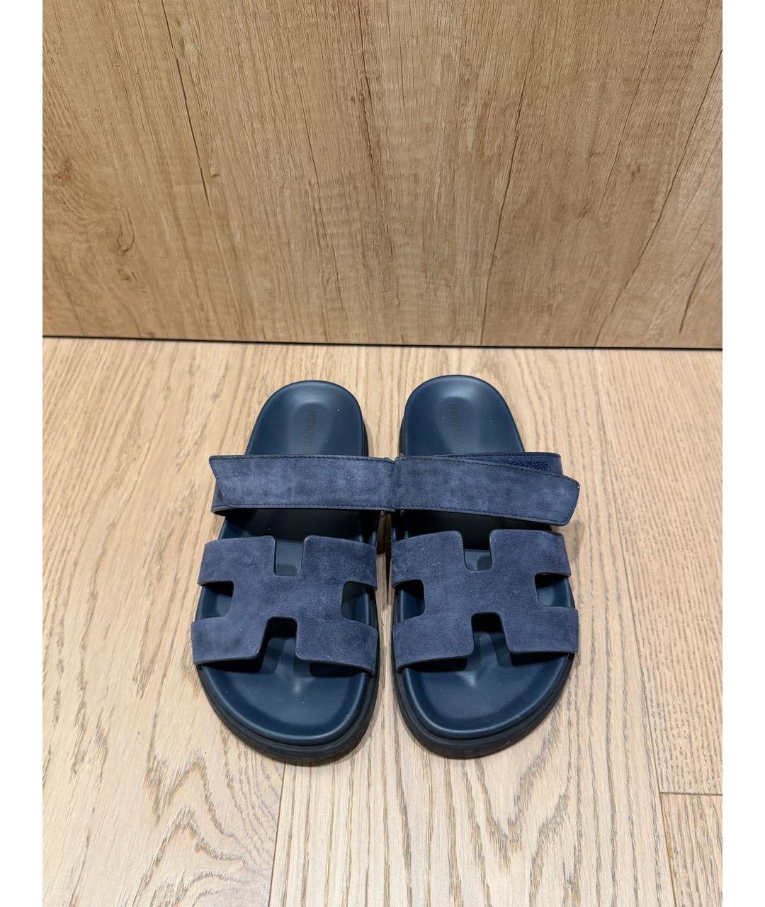 HERMES Темно-синие замшевые сандалии, фото 7