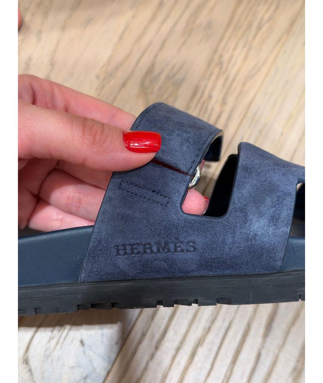 HERMES Темно-синие замшевые сандалии, фото 5