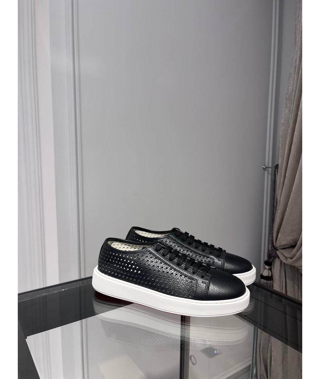 SANTONI Черные низкие кроссовки / кеды из лакированной кожи, фото 2