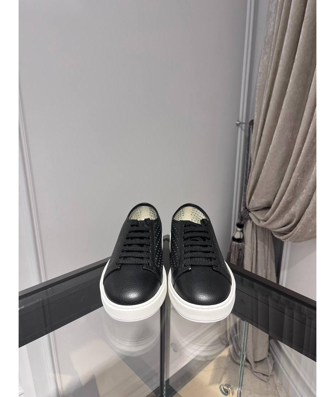 SANTONI Черные низкие кроссовки / кеды из лакированной кожи, фото 3