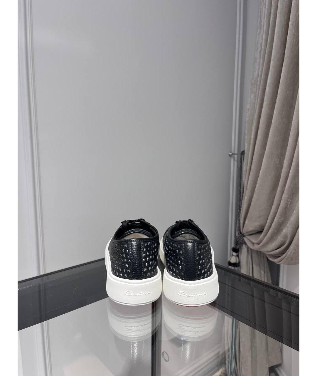 SANTONI Черные низкие кроссовки / кеды из лакированной кожи, фото 4