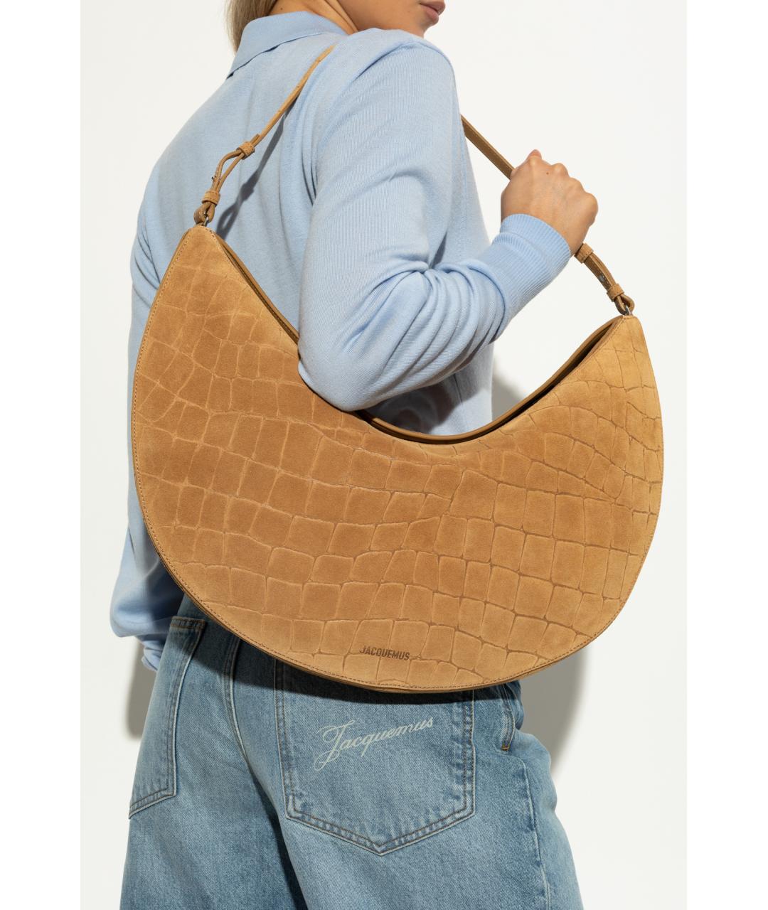 JACQUEMUS Бежевая замшевая сумка через плечо, фото 4