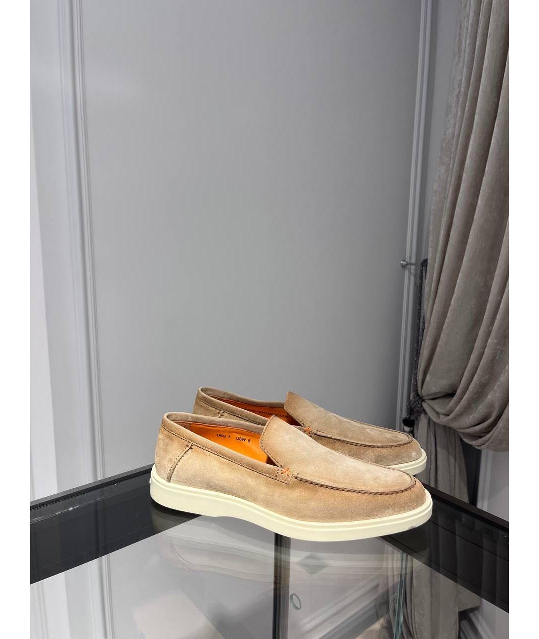 SANTONI Бежевые замшевые лоферы, фото 2