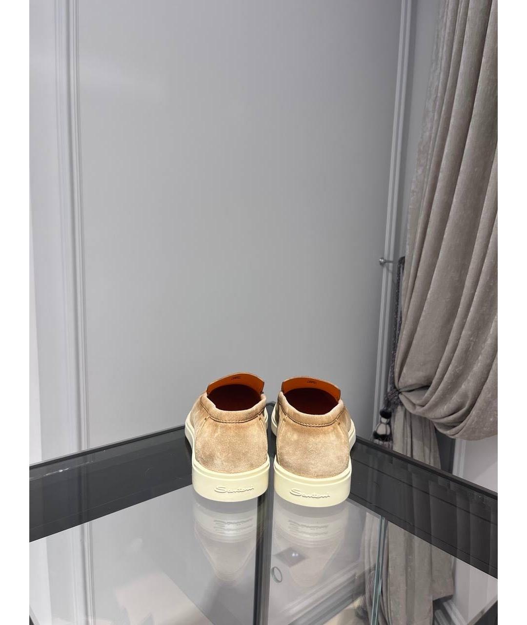 SANTONI Бежевые замшевые лоферы, фото 4