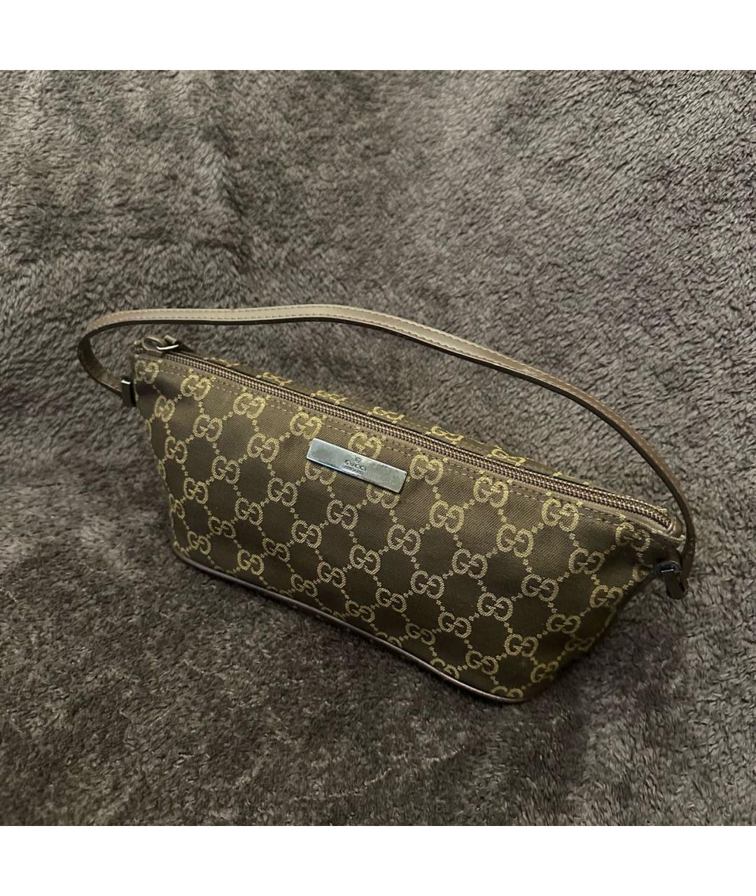 GUCCI Коричневая тканевая сумка с короткими ручками, фото 2