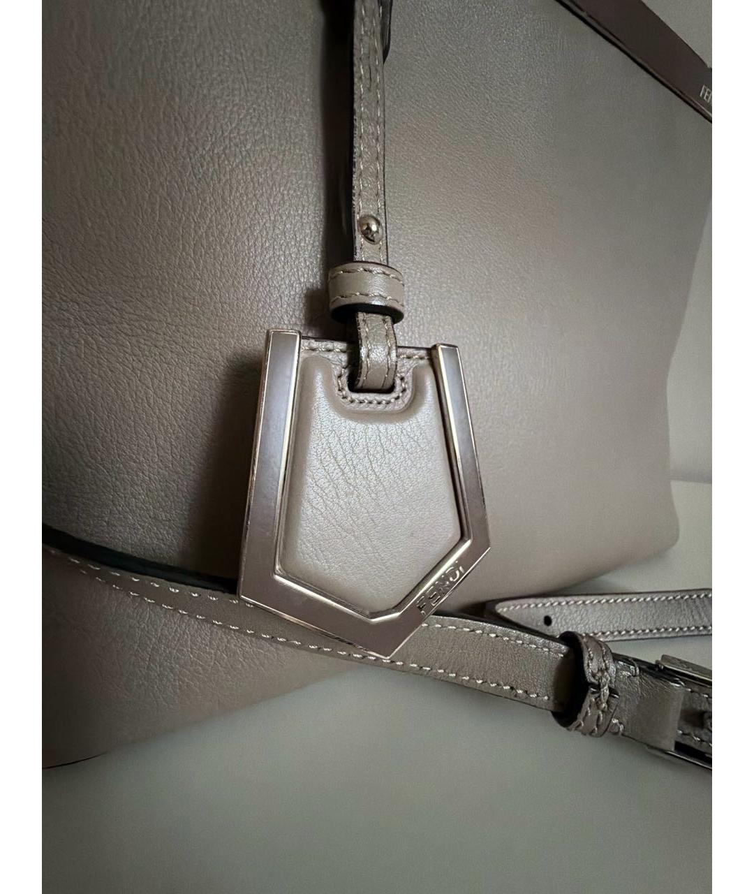 FENDI Бежевая кожаная сумка с короткими ручками, фото 5