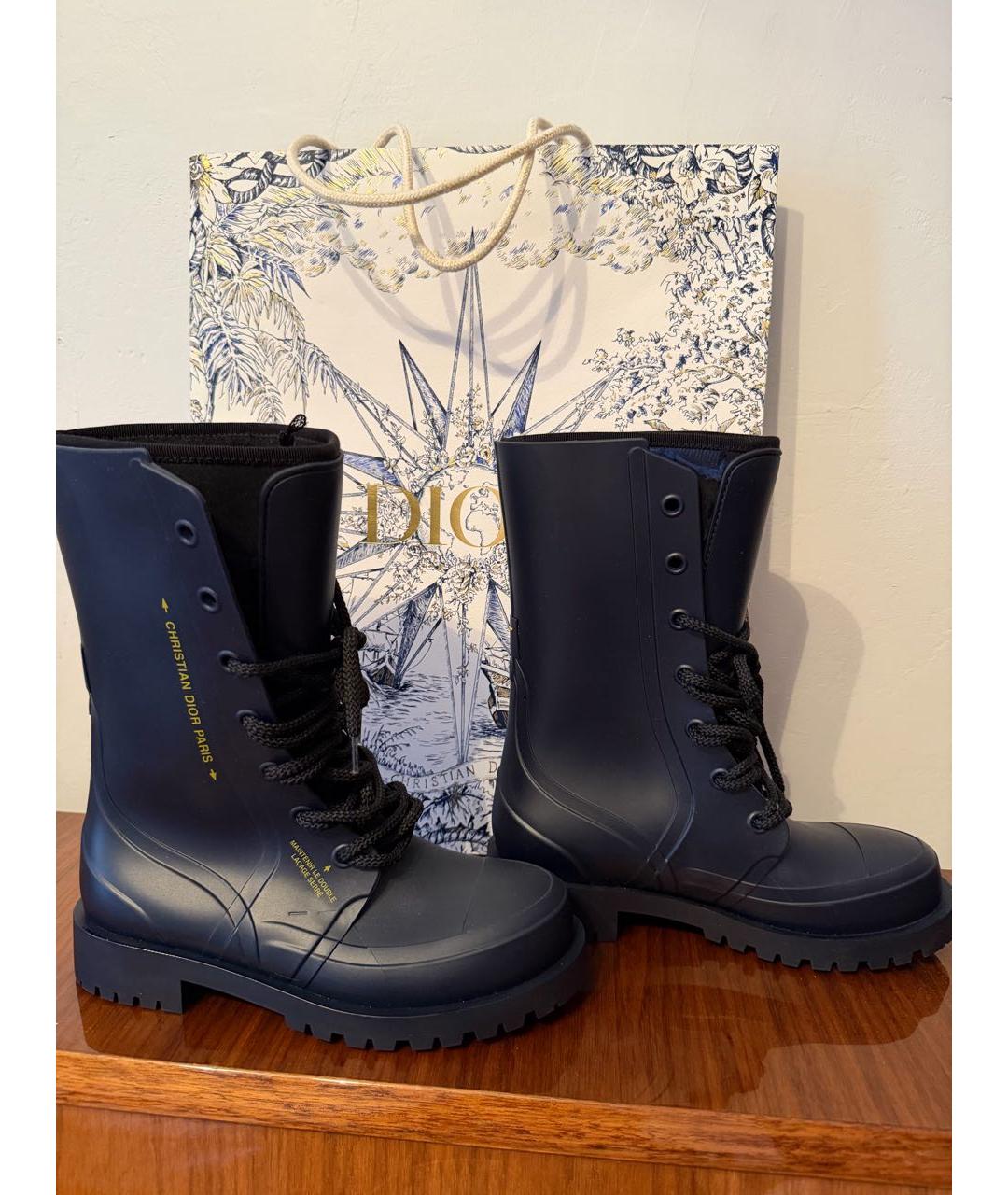 CHRISTIAN DIOR Темно-синие резиновые сапоги, фото 5