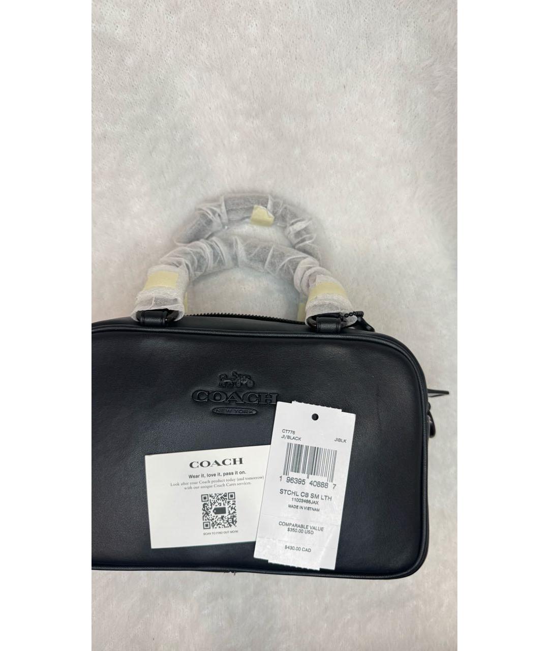 COACH Черная кожаная сумка с короткими ручками, фото 6