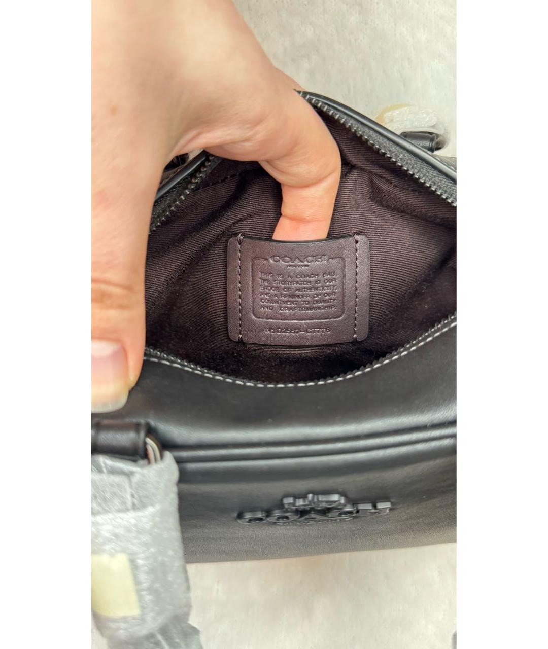 COACH Черная кожаная сумка с короткими ручками, фото 5