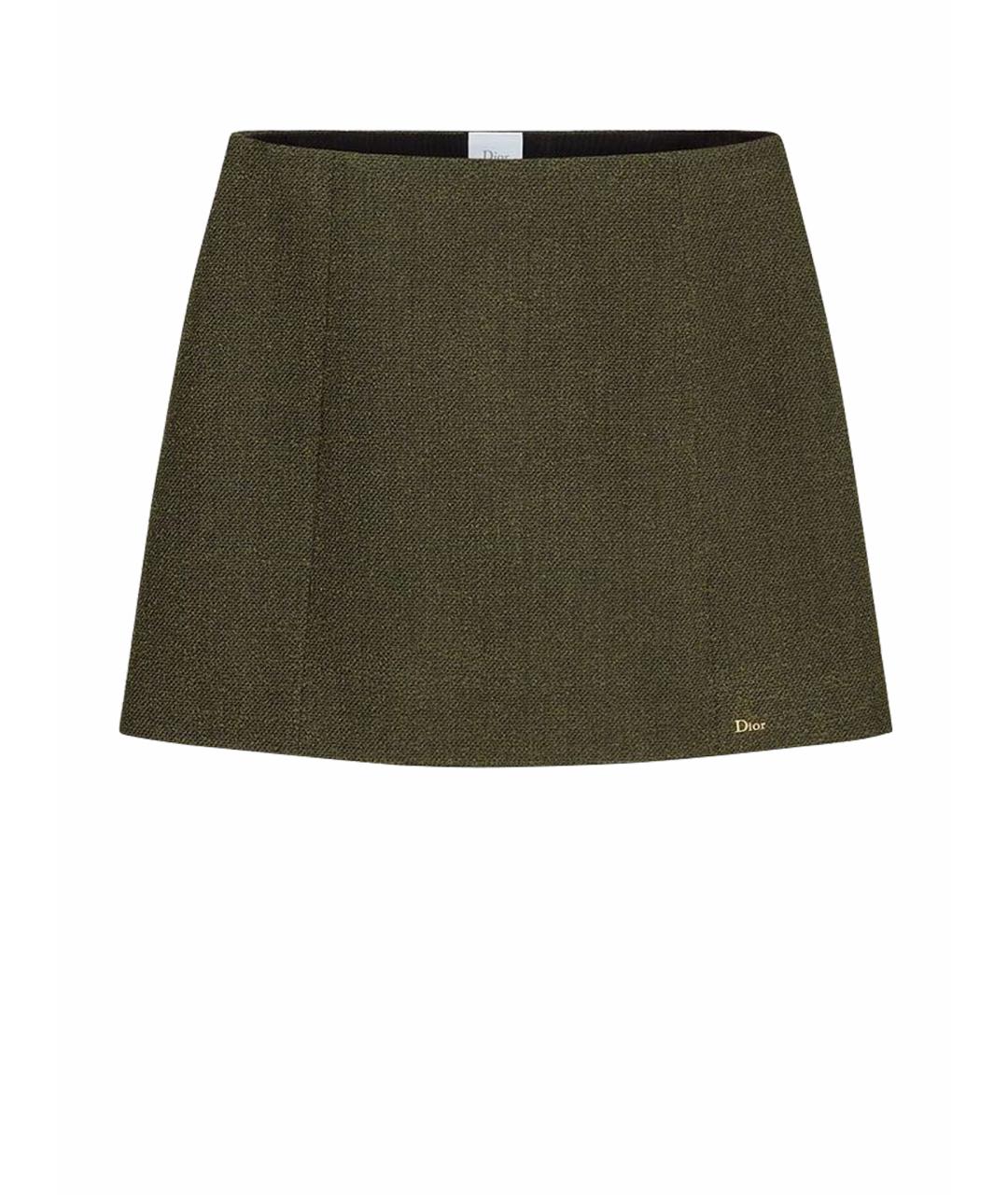 CHRISTIAN DIOR Хаки шерстяная юбка мини, фото 1